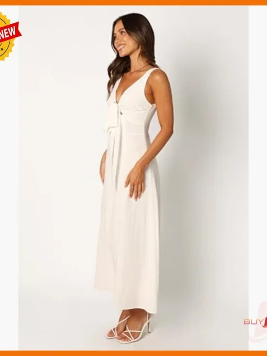 V-Neck Midi Dress with Cut-Out Detail and Front Bust Tie - Picture 2 of 7